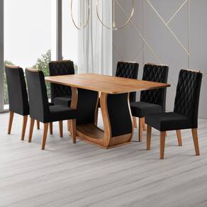 Mesa de Jantar 6 Lugares Lana Marrom/Veludo Preto - Viero Móveis