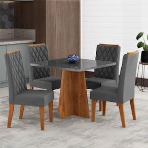 Mesa de Jantar 4 Lugares Vang com Vidro Marrom/Cinza/Vd Grafite - Viero Móveis