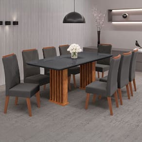 Mesa de Jantar 8 Lugares Exclusive com Vidro Ripado Marrom/Cinza/Grafite - Viero Móveis