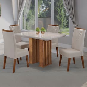 Mesa de Jantar 4 Lugares Madeline com Vidro Ripado Marrom/Bege/Off White - Viero Móveis