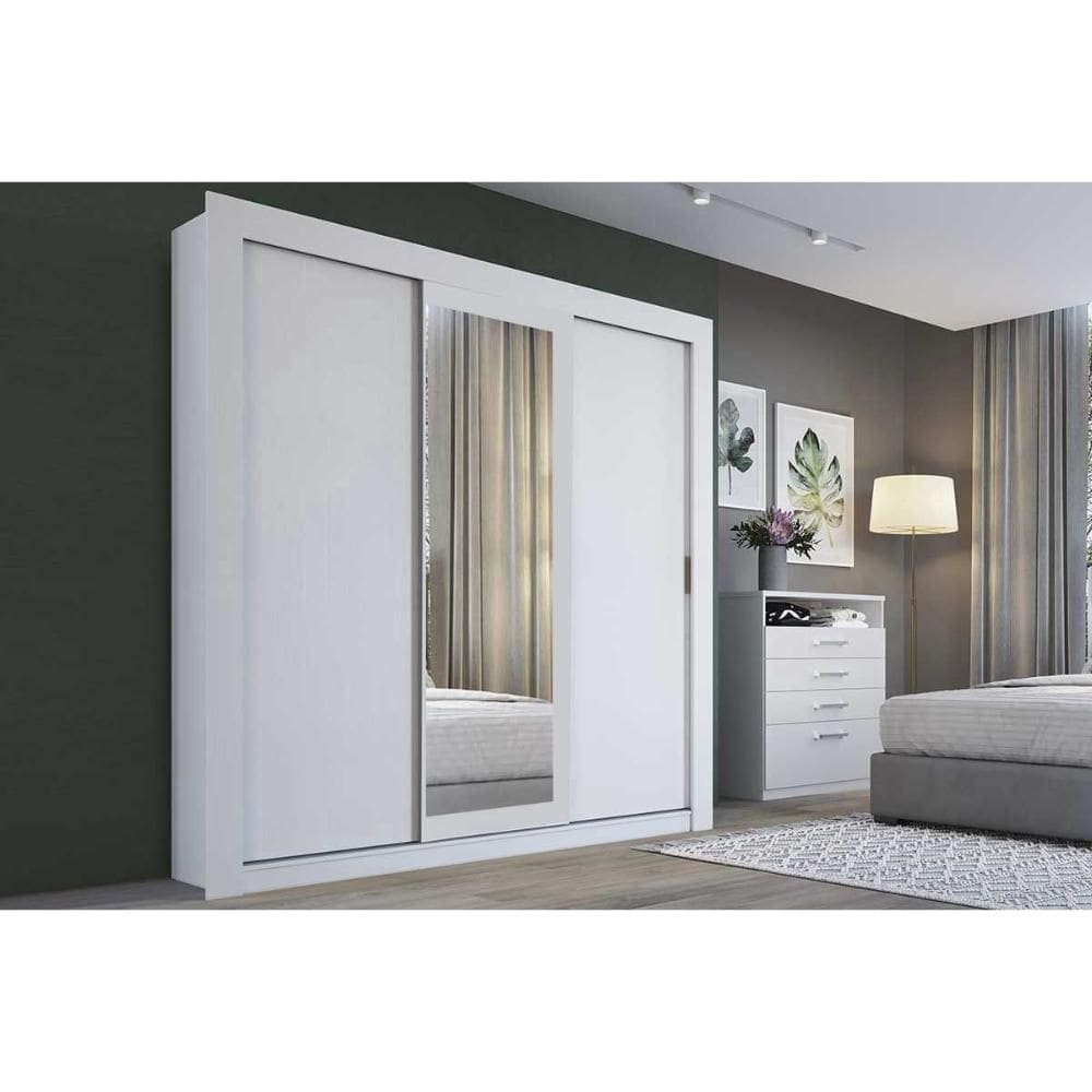 Guarda Roupa Casal 3 Portas de Correr c/ Espelho e 2 Gavetas PH 1681 Branco - Herval