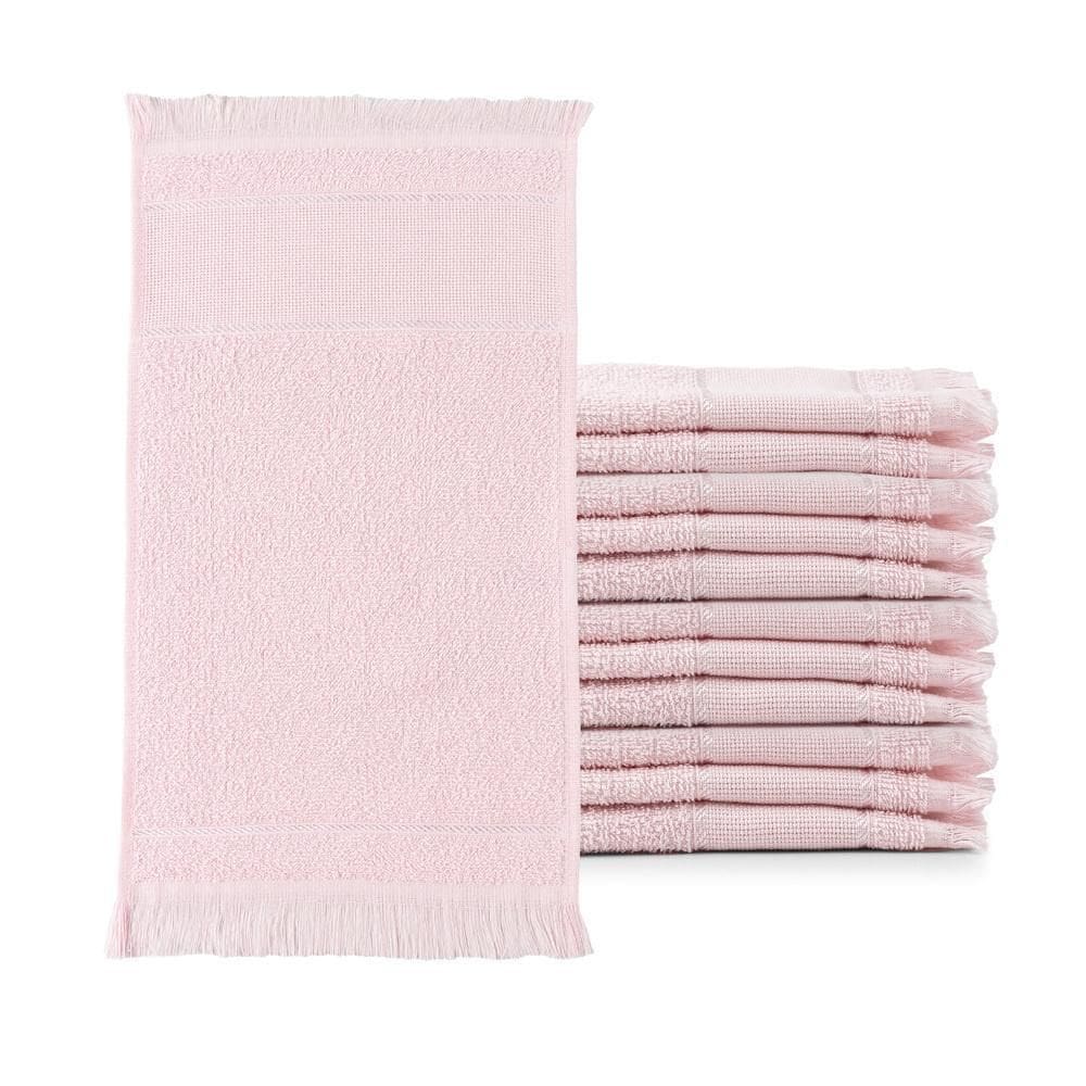 Toalhas Social Franjinha Felpuda Rosa Kit 12 Unidades