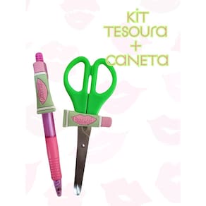 Kit Tesoura e Canetas esferografica hidratante labial tesoura sem ponta escolar e caneta azul papelaria