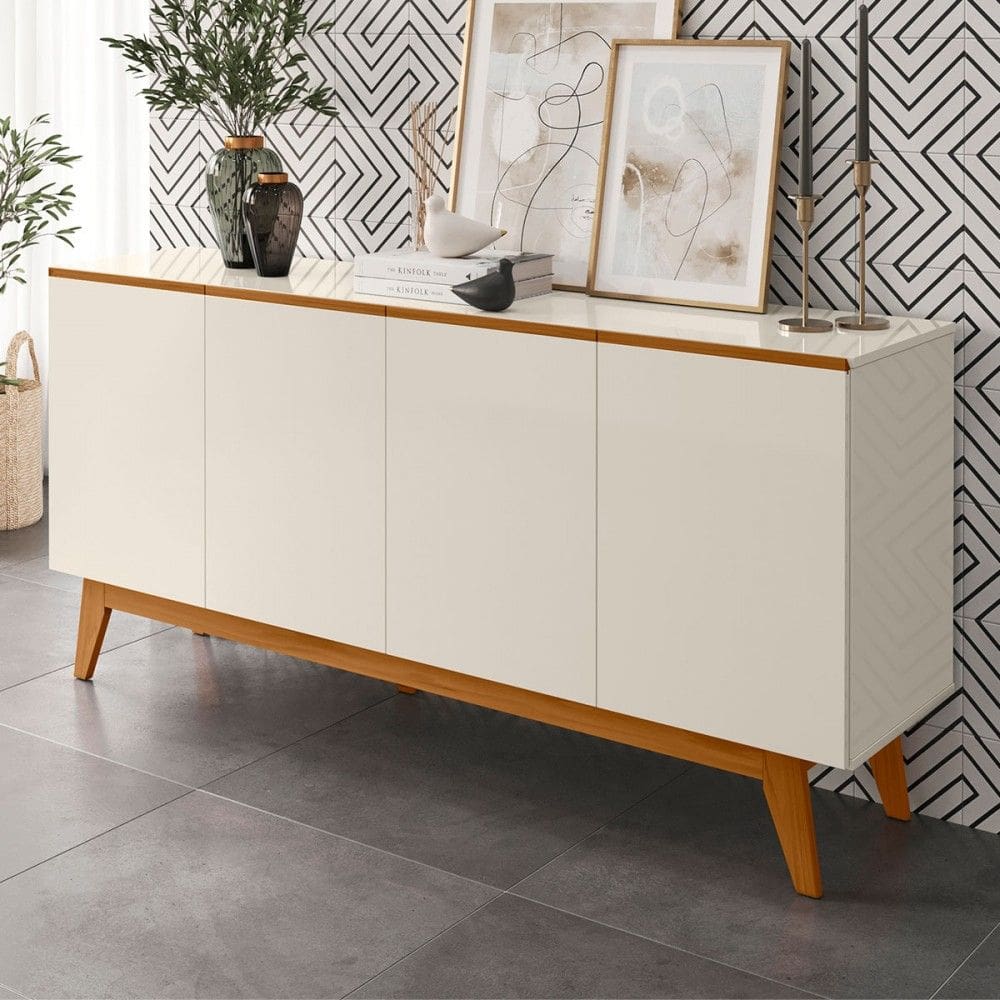 Balcão Buffet Adelaide 4 Portas 2 Prateleiras Off White - Pnr Móveis
