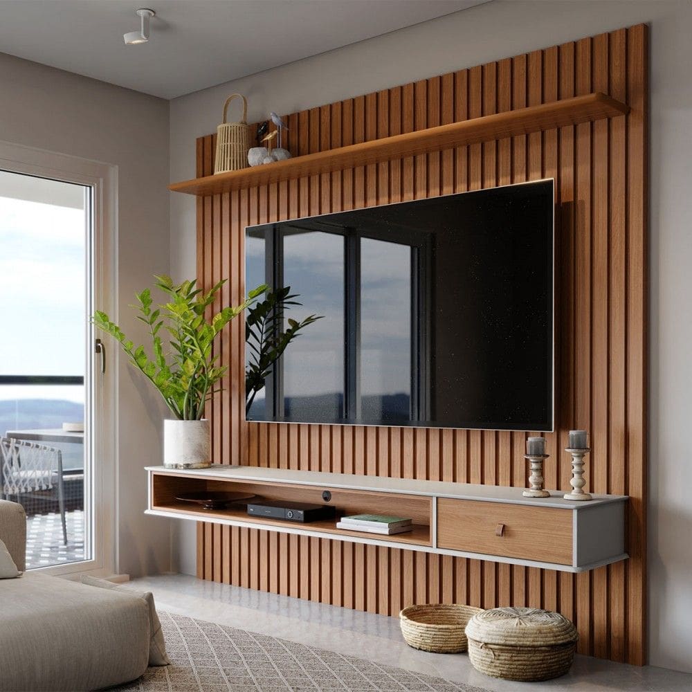 Painel para TV Até 65 Polegadas Tasmânia 1 Gaveta Ripado Natural - Pnr Móveis