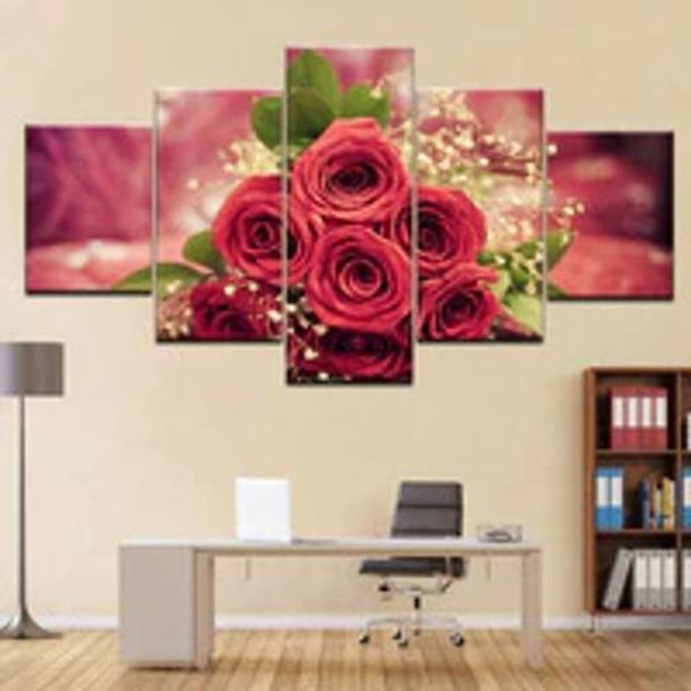 Quadro Mosaico 5 Pç Buquê Rosas Vermelhas