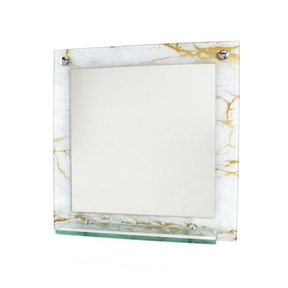 Espelho Banheiro Prateleira 40Cm X 40Cm Mármore Branco