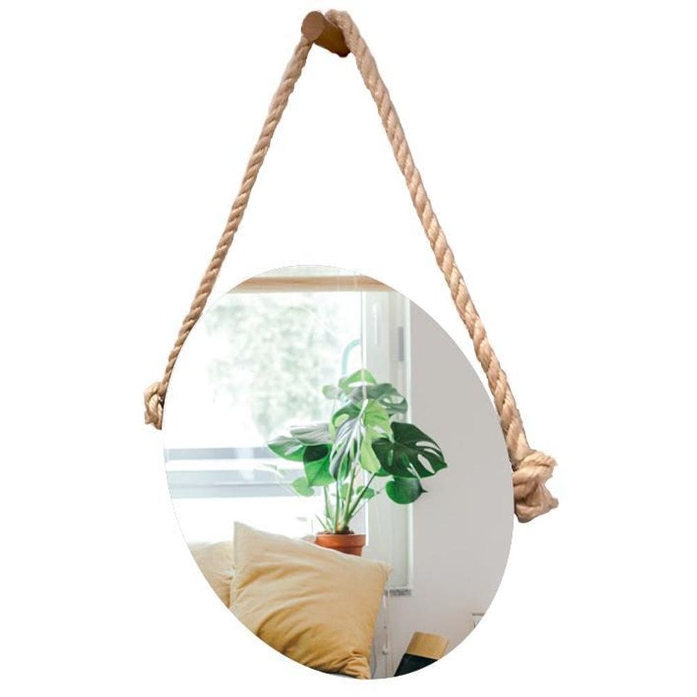 Espelho Decorativo Adnet Vintage Alça Sisal Natural 60 Cm