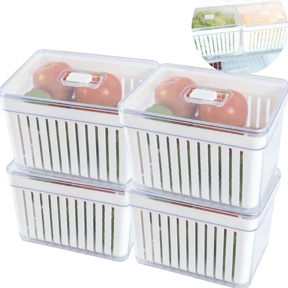 Organizadores Geladeira Kit c/4 de 3,8L Cesto Escorredor para Alimentos Frutas e Vegetais