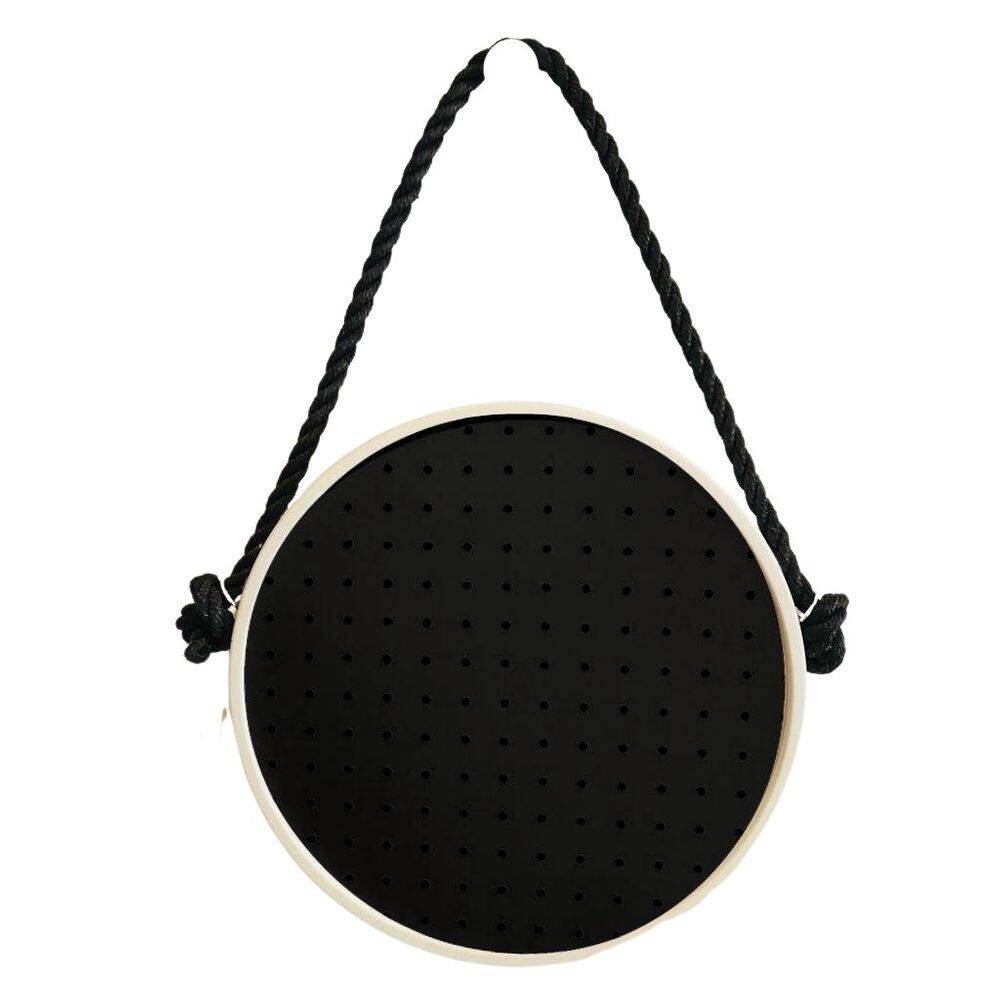 Pegboard Adnet Branco Couro Preto Fundo Preto 40 Cm Redondo