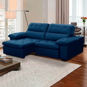 Sofa Retratil Reclinavel 2 Lugares 2,70m Crystal Veludo Azul Marinho LansofBR