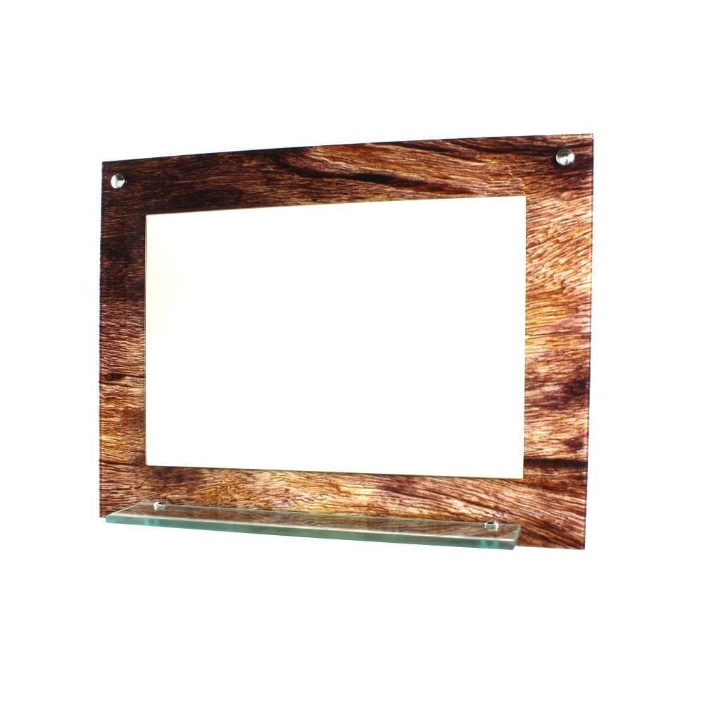 Espelho Banheiro Com Prateleira 60Cm X 45Cm Madeira Rustica