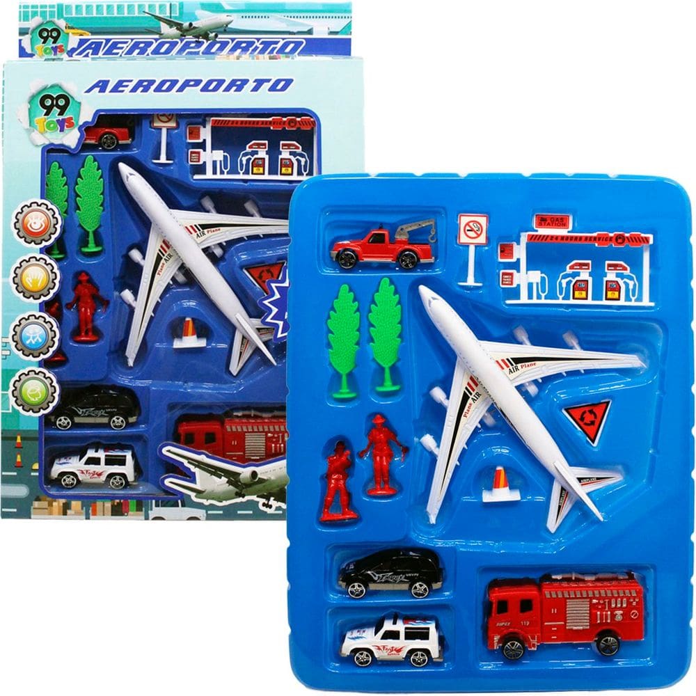 Kit Brinquedo Aeroporto Com 13Pçs helicóptero Avião Carrinho