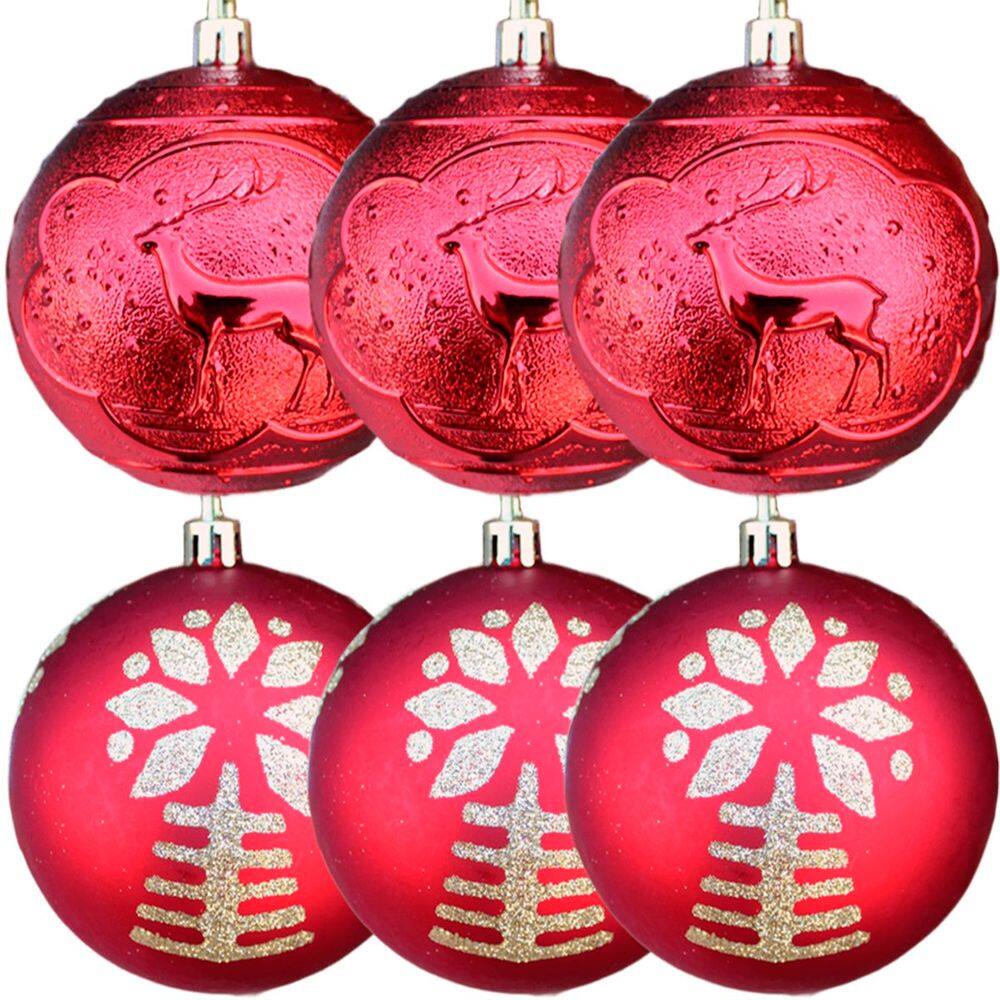 Kit 6 bolas De Natal Enfeite Árvore De Natal 80mm Vermelha