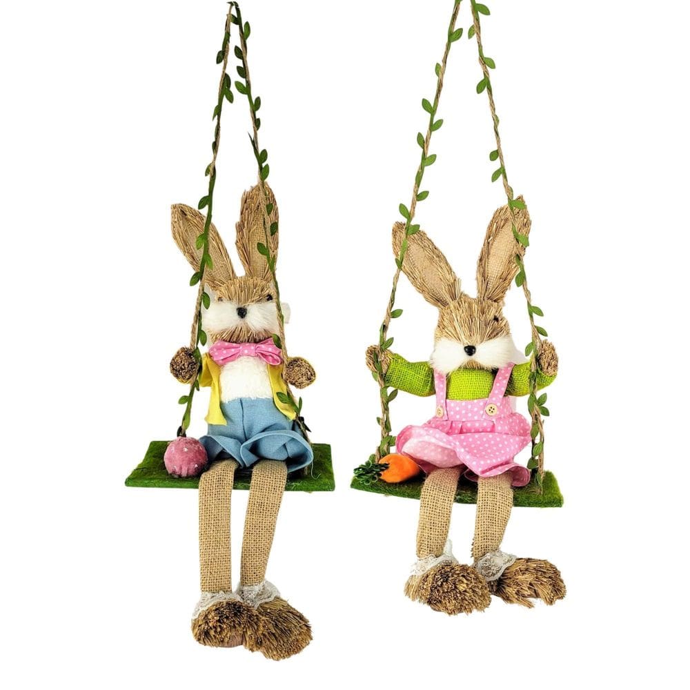 Coelho Casal No Balanço 35X17X18Cm Pendente Páscoa