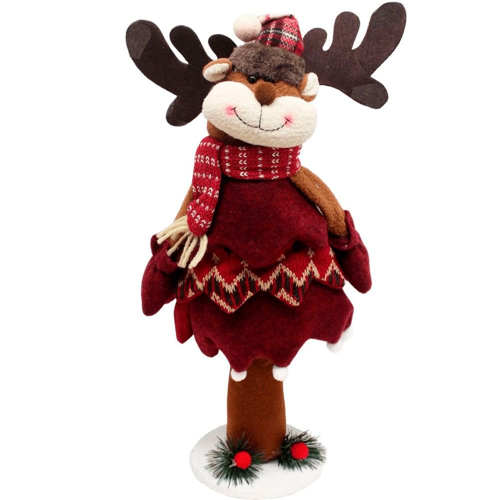 Boneco Rena Decorativo Natalino Em Tecido Com Mola De 40cm