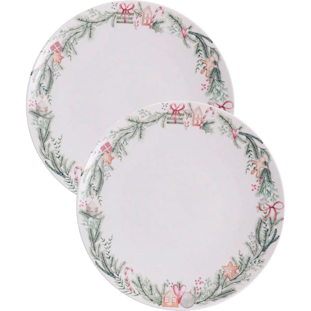 Jogo Prato Sobremesa Lanche 10Pçs 10Pessoas Noel Natal 21cm