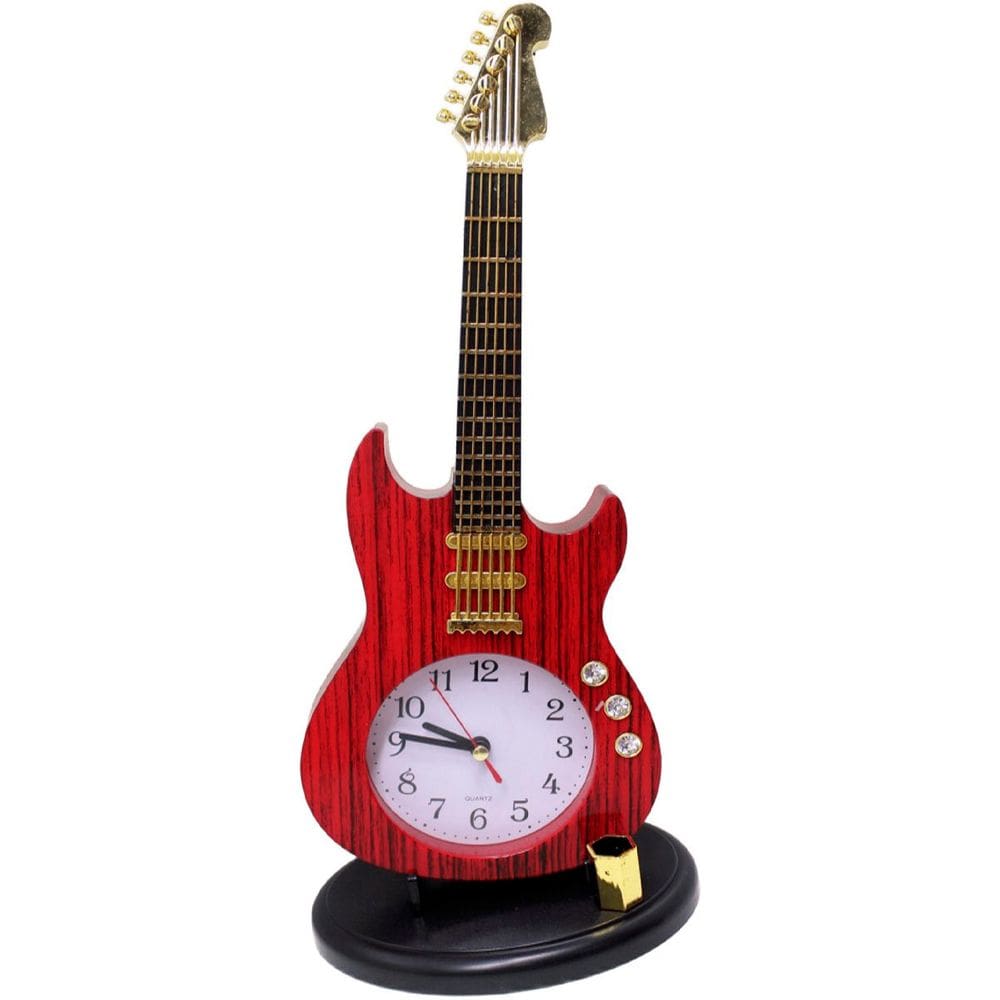 Relógio Estilo Guitarra Porta Caneta Decoração Mesa Vintage
