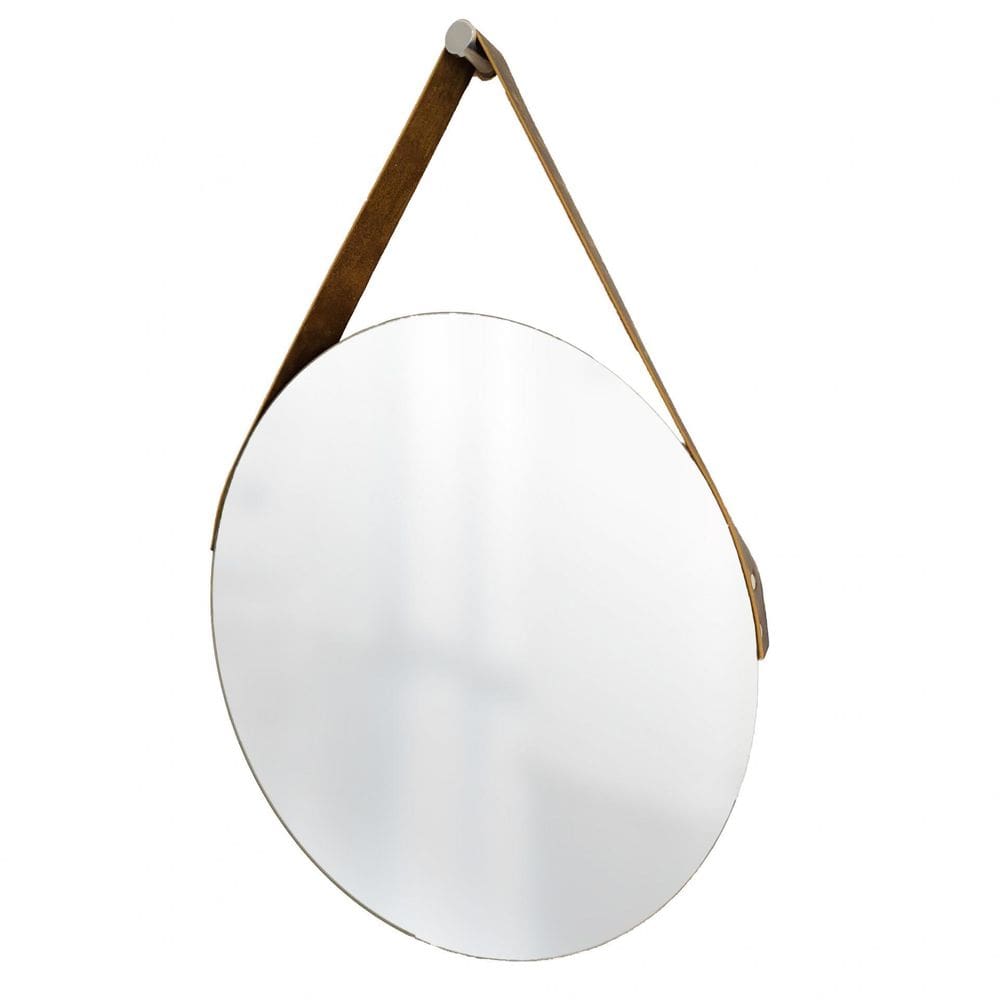 Espelho Decorativo Vintage Alça Corino Rajada 60 Cm Redondo