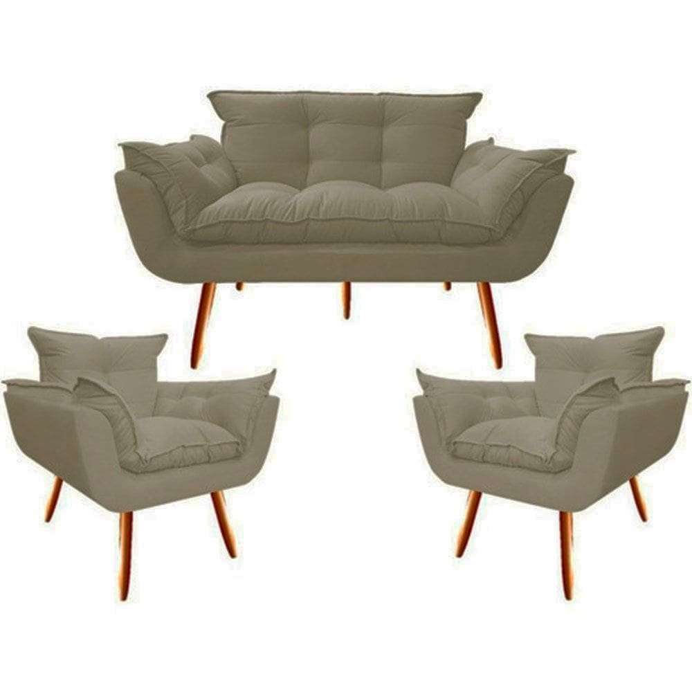 Namoradeira + 2 Poltronas Opalla Decorativa Reforçada Recepção Sala De Estar Suede