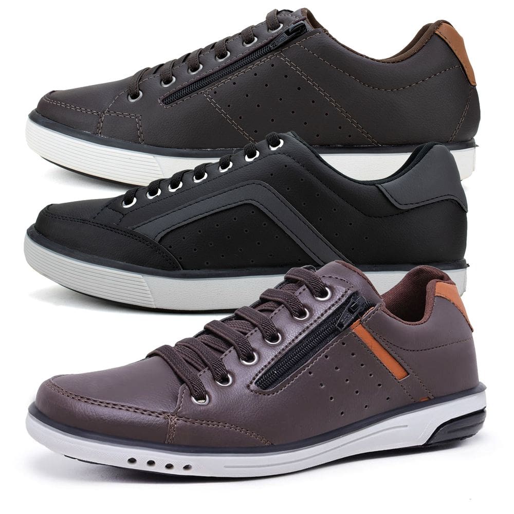 Kit 3 Sapatênis Masculino Com Fechamento Elástico e Zíper