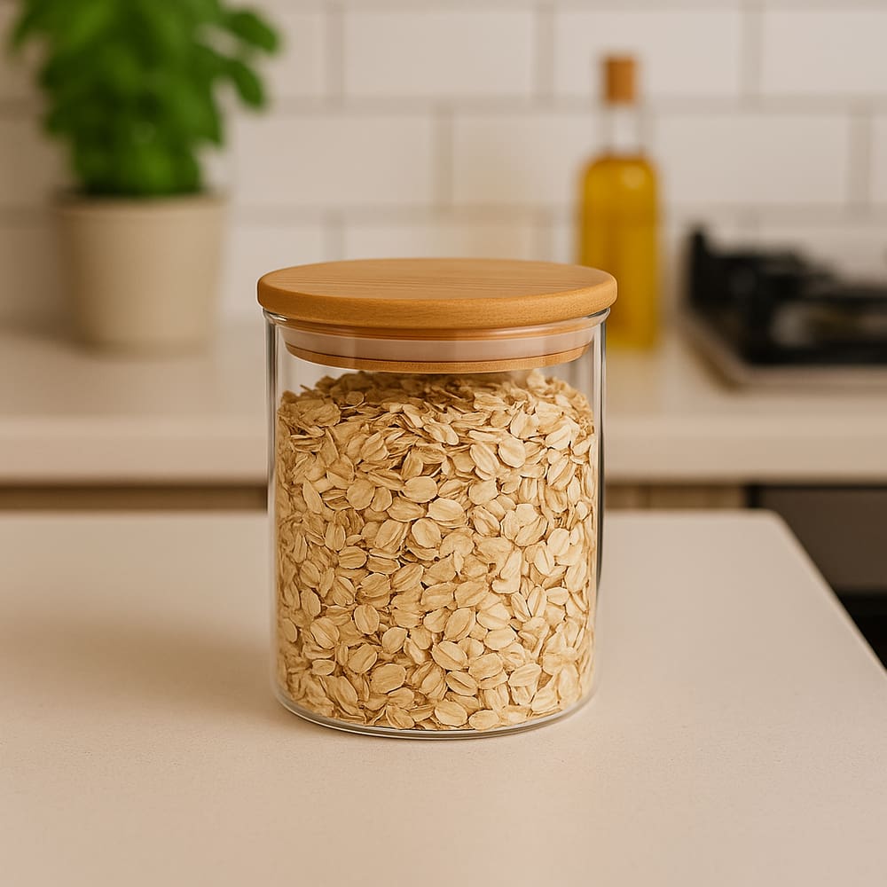 Pote de Vidro Redondo Hermético com Tampa Bambu - 800ML