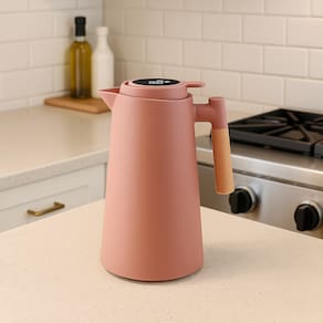 Garrafa Térmica Café Chá 1L com Termômetro e Alça de Madeira - Rosa