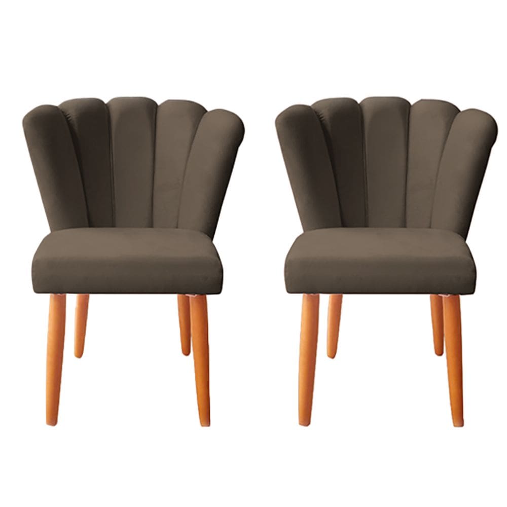 Kit 2 Cadeiras Poltrona Sala de Jantar Penteadeira Reforçada Decorativa Pétala Suede Marrom