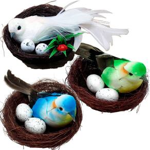 Kit 30 Decoração Pássaros Ovos Ninho Artesanal Enfeite 15cm