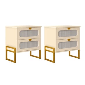 Kit 2 Mesas de Cabeceira Luxo Titanium com Fino Acabamento 45cm - Off White / Dourado
