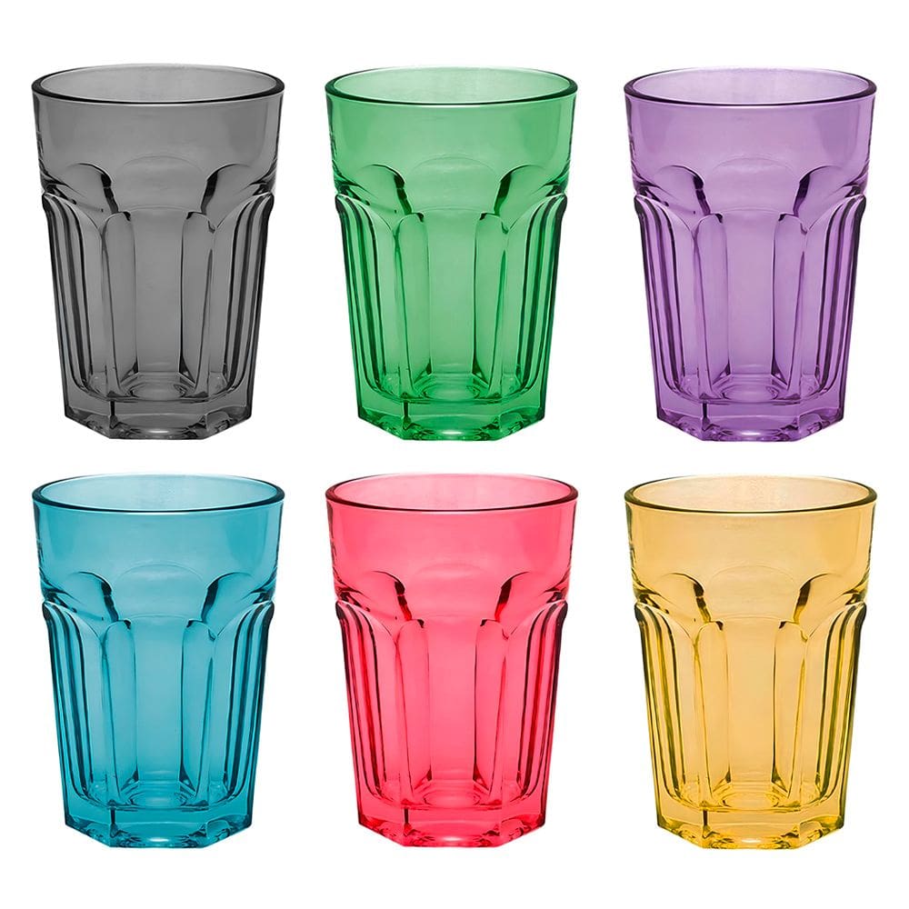 Jogo C/ 6 Copos de Vidro Coloridos 437ml P/ Bebidas