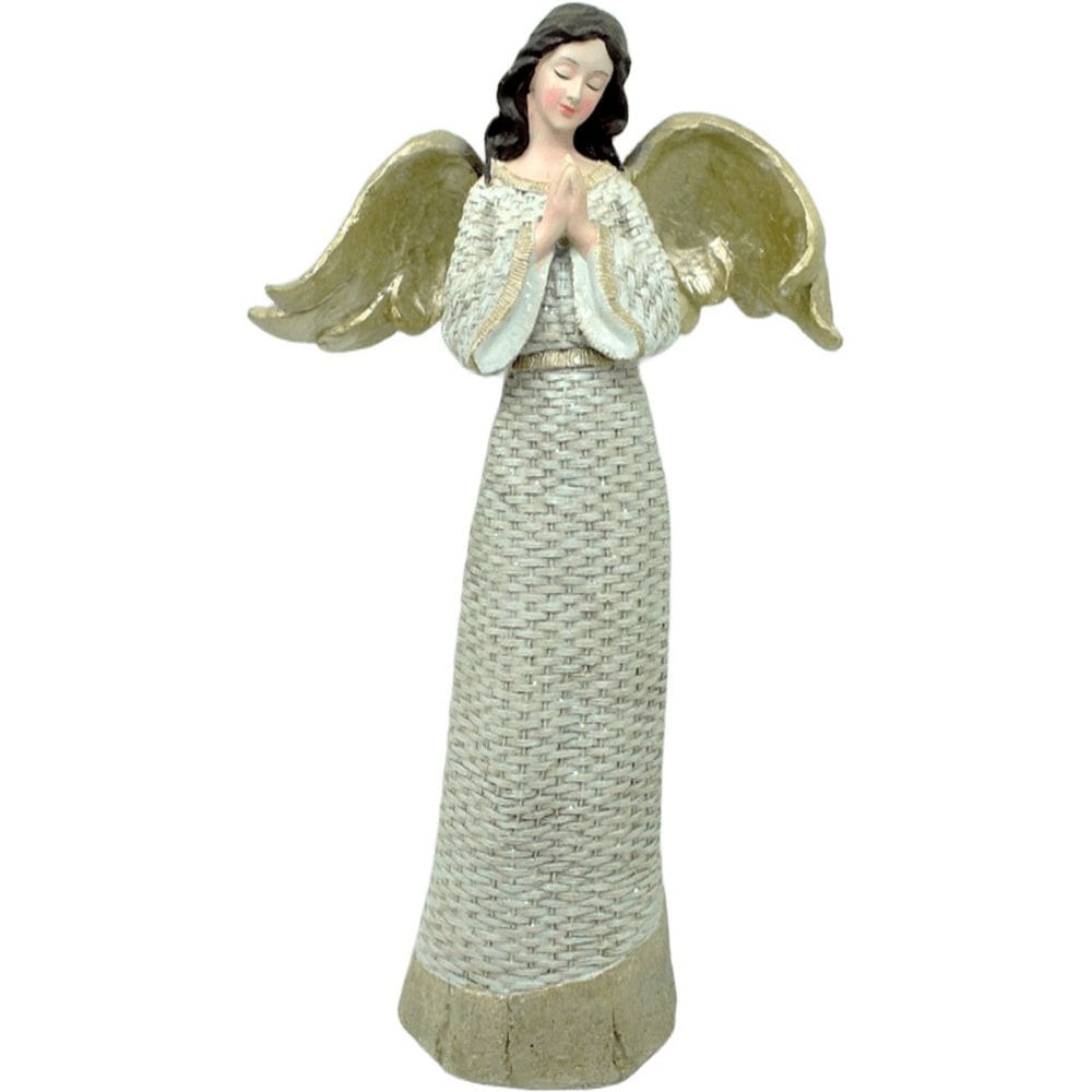 Anjo Decorativo Com Gliter Branco Enfeite Natal Resina 38cm