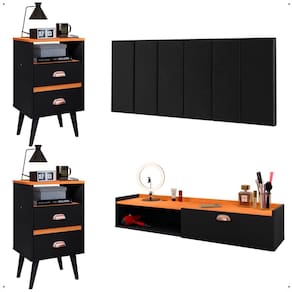 Kit 2 Mesas Cabeceira Gavetas Organizadora Penteadeira Nicho Porta Objetos Painel Parede Estofado King Size 1,95 - Lojas RPM