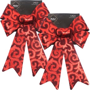 Kit 12 Laço Vermelho Em Camurça Enfeite Brilhante Natal 32cm