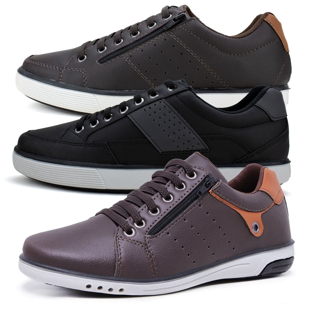 Kit 3 Sapatênis Masculinos Com Fechamento Elástico e Zíper