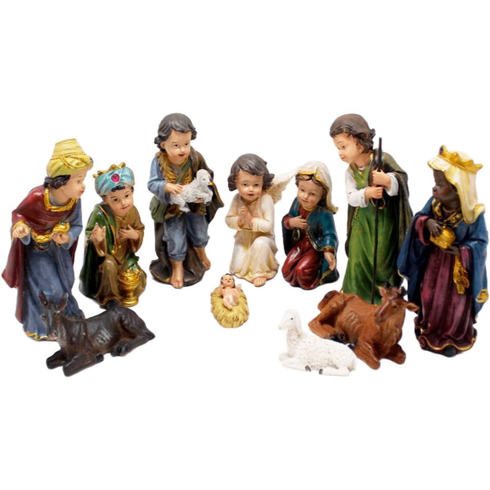Estatueta Presépio Nascimento Jesus 11Pçs Resina Natal 19cm