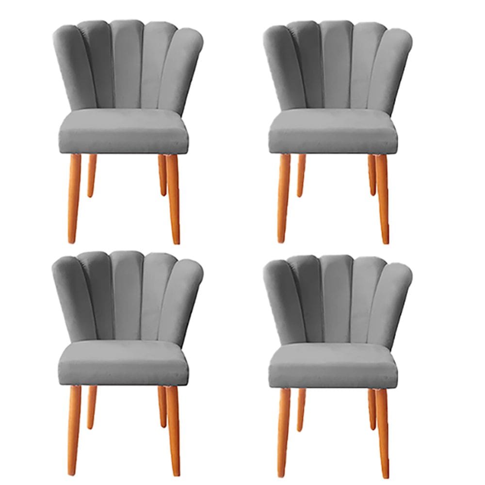 Kit 4 Cadeiras Poltrona Sala de Jantar Penteadeira Reforçada Decorativa Pétala Suede