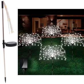 Luminária Solar Jardim Decoração LEDs Branco Fogos Artifício