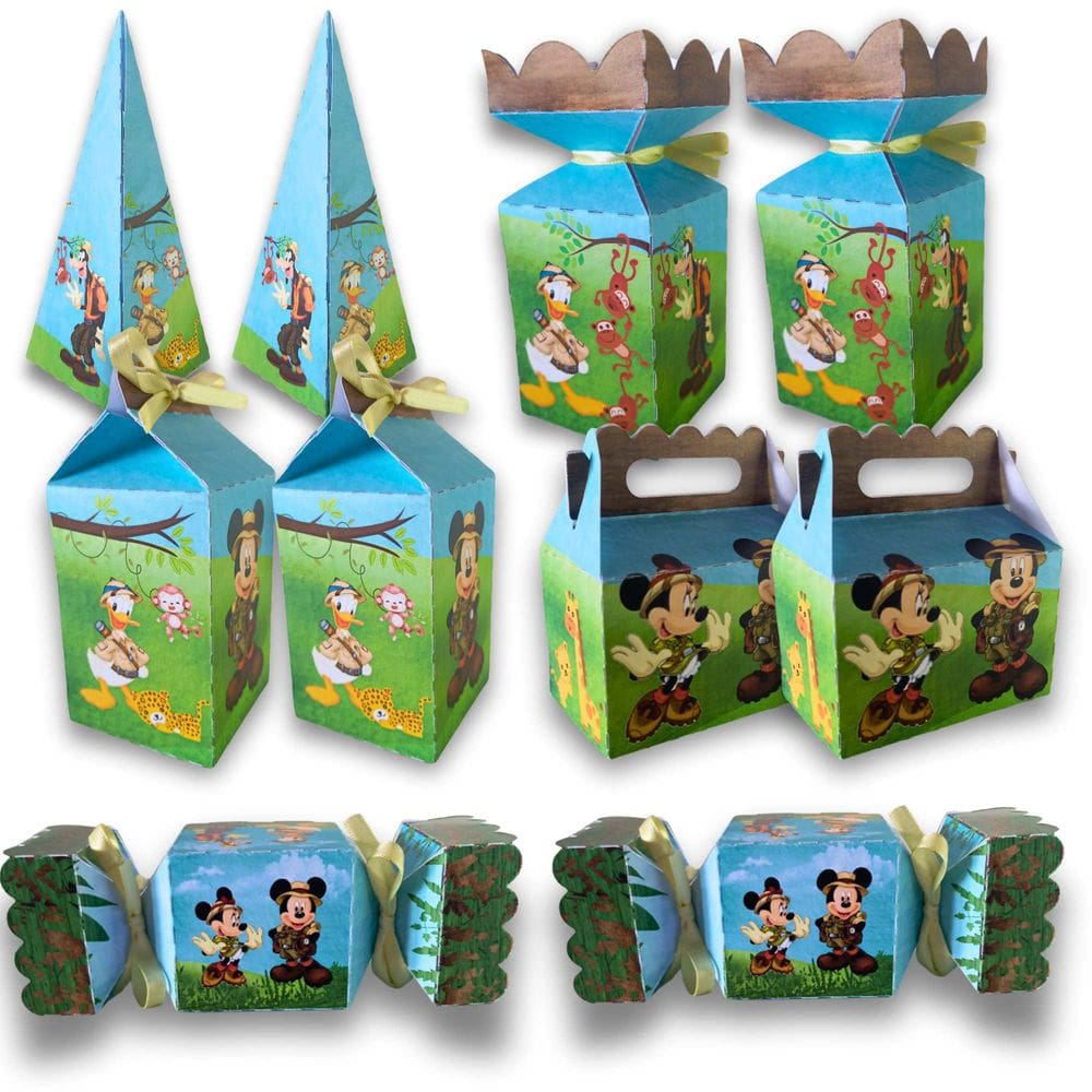 Kit 50 Caixinhas Mickey Safari Lembrancinhas Aniversário e Festas Decorativas