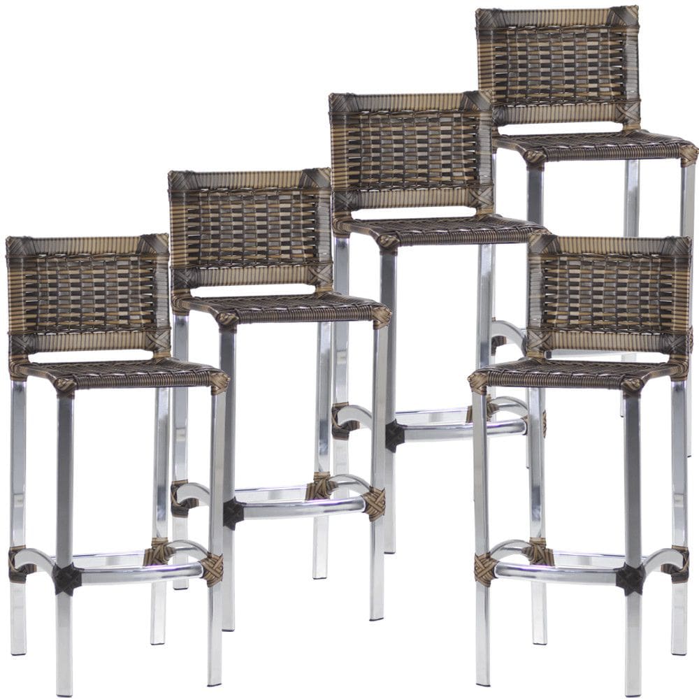 5 Banquetas Madri em Alumínio para Edícula Cozinha Balcão Área Trama