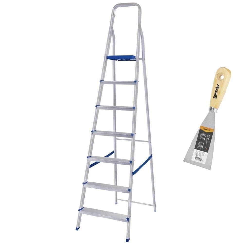 Escada Doméstica 7 Degraus em Alumínio Até 120 KG 5105 MOR com Espátula SPARTA