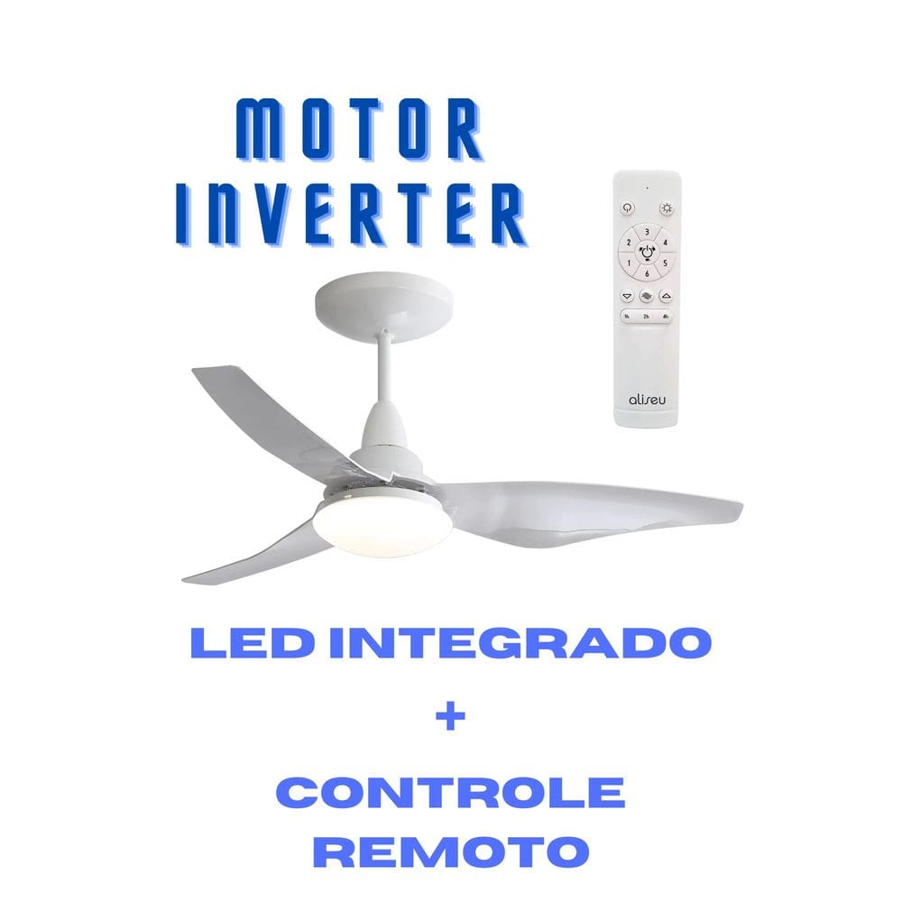 Ventilador De Teto Aliseu Taurus Branco - Bivolt Com Motor Inverter, Led Integrado, Diâmetro De 81Cm