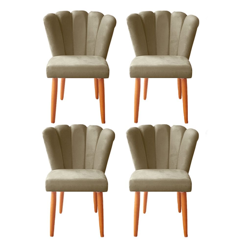 Kit 4 Cadeiras Poltrona Sala de Jantar Penteadeira Reforçada Decorativa Pétala Suede