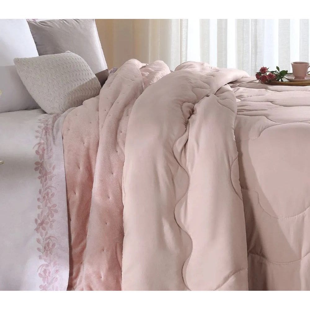 Edredom Toque De Algodão 250 Fios King 280x260cm - Rosa Tule