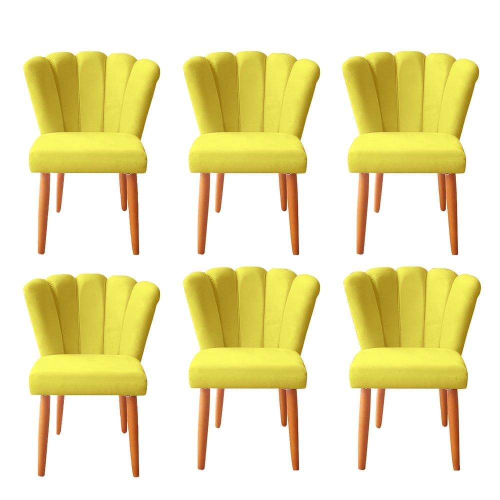 Kit 6 Cadeiras Poltrona Sala de Jantar Penteadeira Reforçada Decorativa Pétala Suede