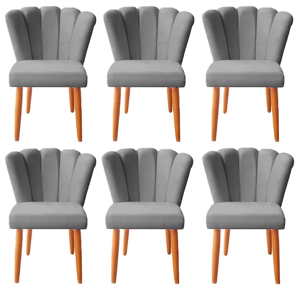 Kit 6 Cadeiras Poltrona Sala de Jantar Penteadeira Reforçada Decorativa Pétala Suede