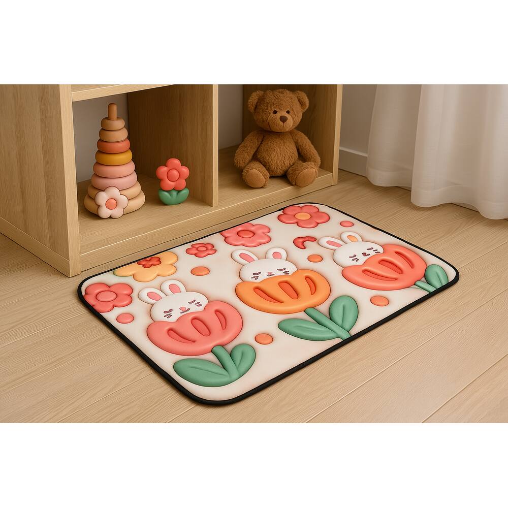 Tapete Infantil Emborrachado E Antiderrapante 38x58cm - Florzinha