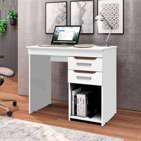 Mesa Escrivaninha Veneza para Escritorio com 2 Gavetas - Branco