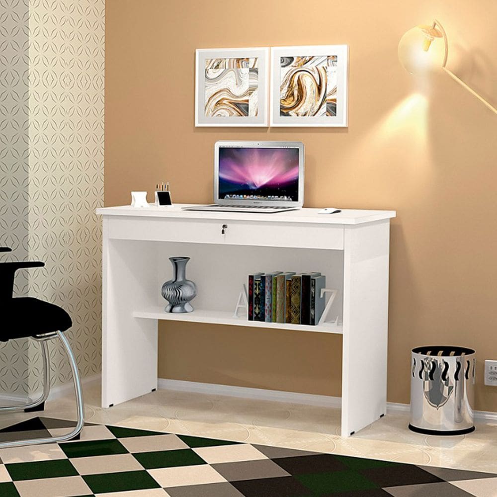 Escrivaninha Computador Orquídea com 1 Gaveta Home Office Quarto Resistente - Branco