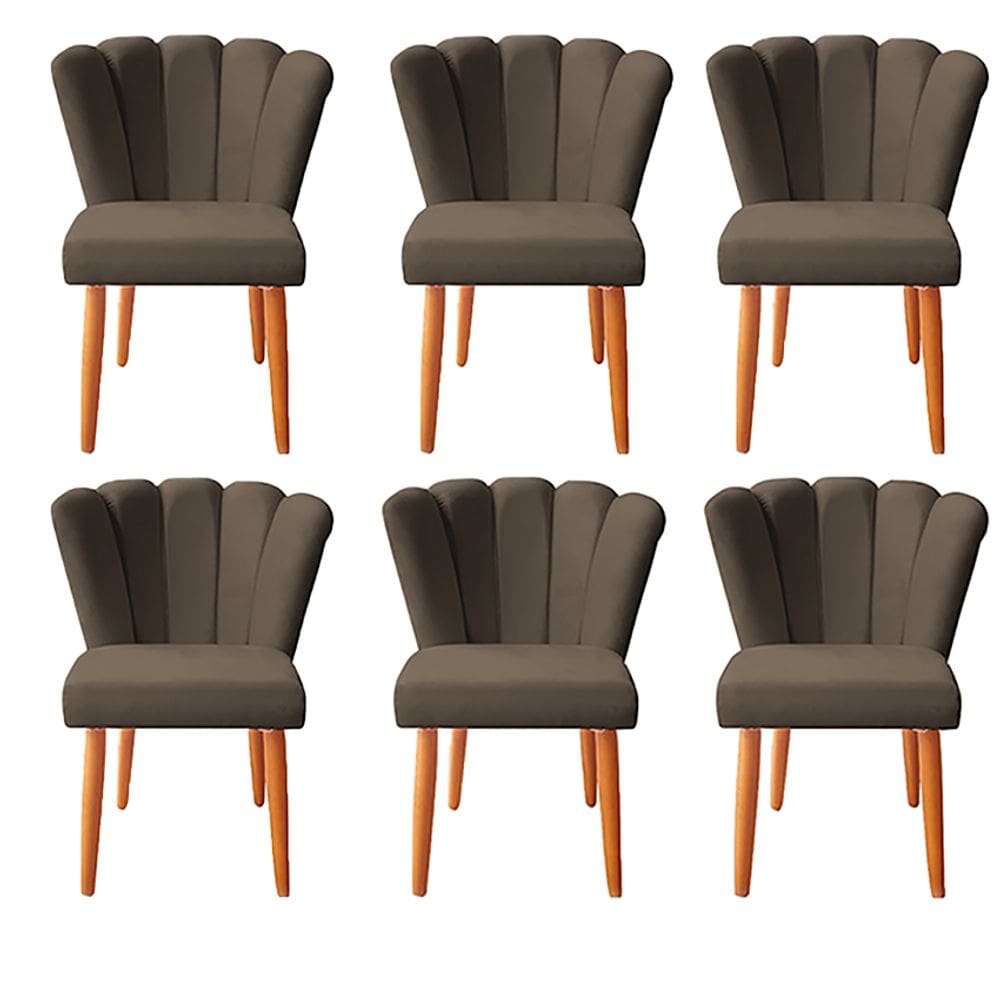 Kit 6 Cadeiras Poltrona Sala de Jantar Penteadeira Reforçada Decorativa Pétala Suede